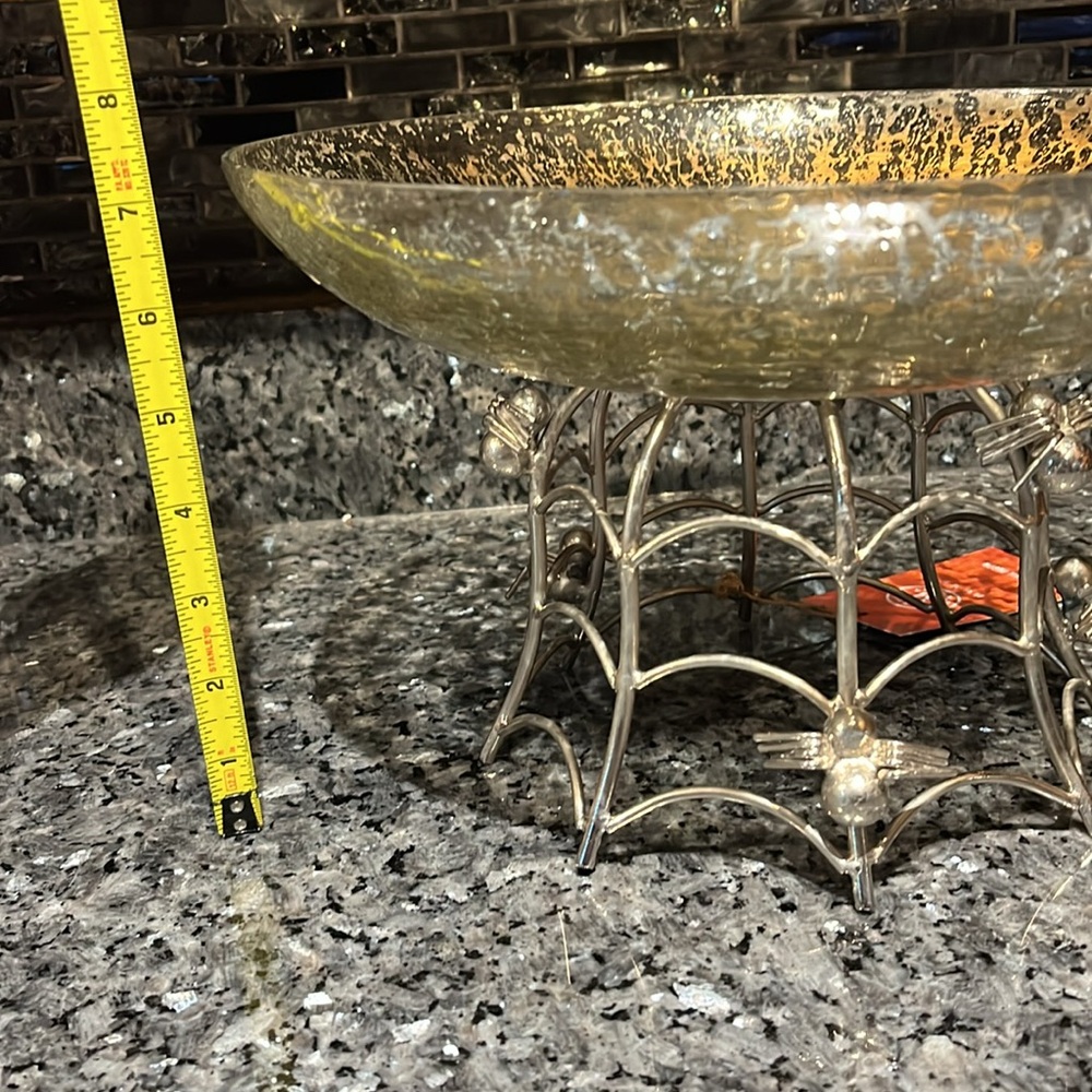 Martha Stewart Mercury Glass Spider Bowl On Metal Stand Halloween Spooky w tag - Picture 8 of 13